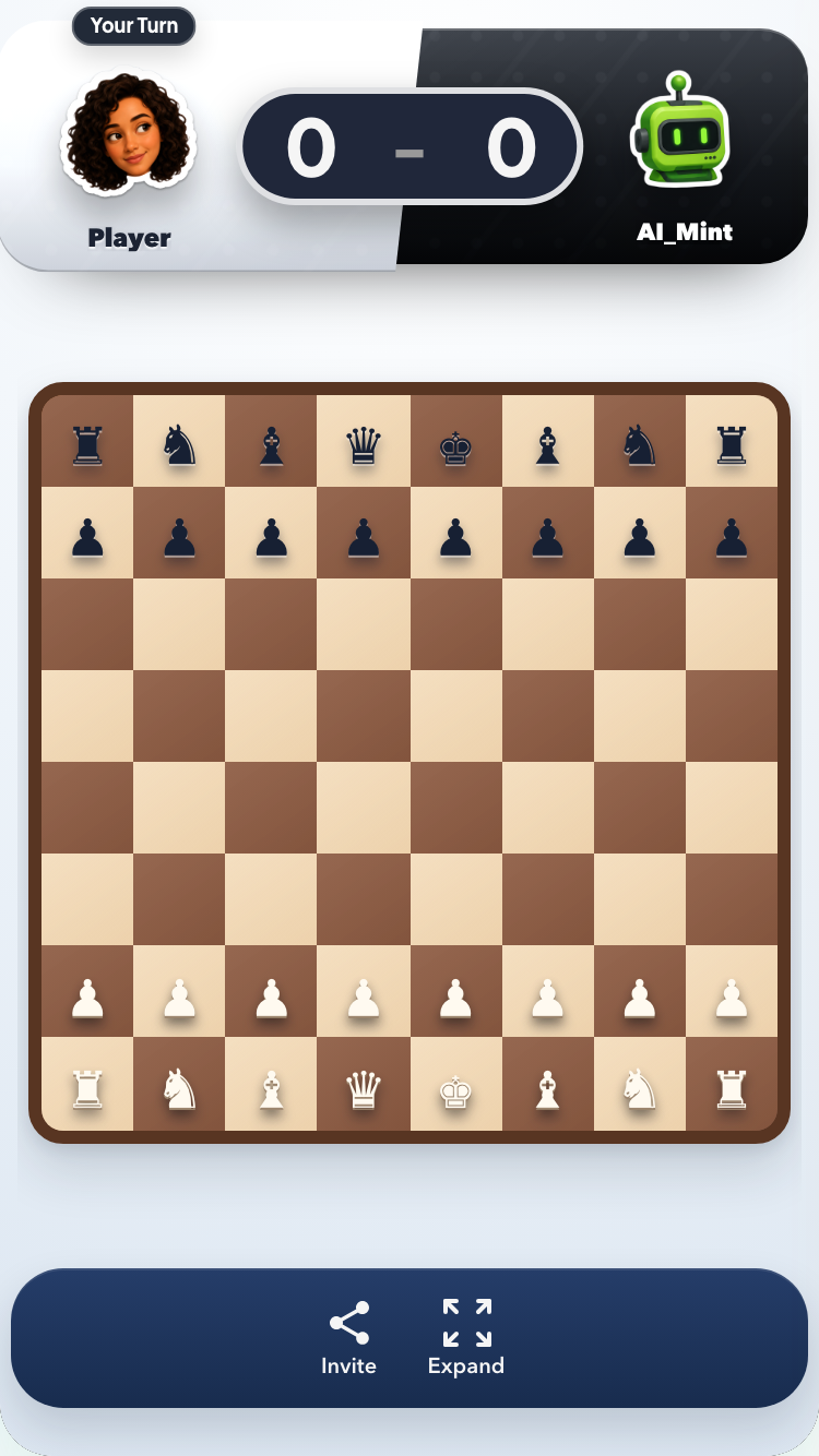 Chess board ready for a game against an AI opponent