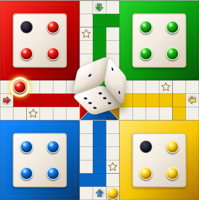 Ludo board with one legal token highlighted after a roll