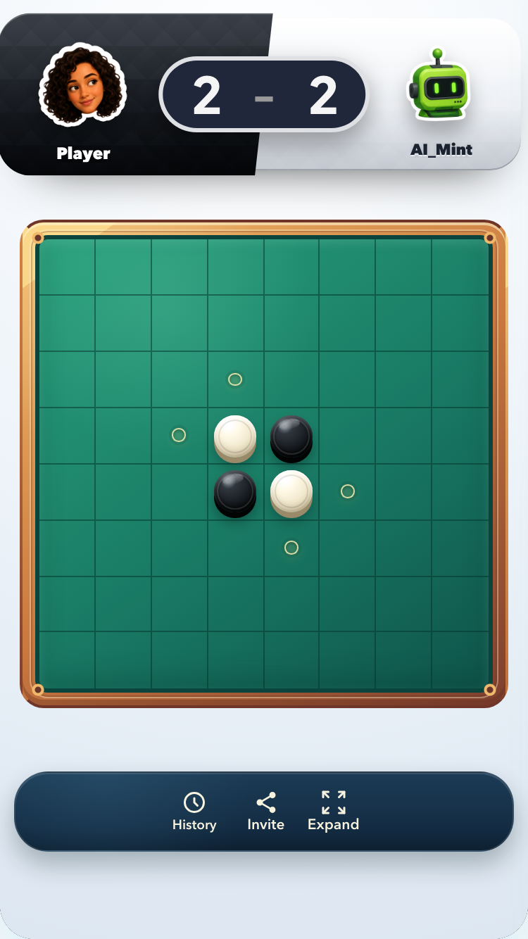 Reversi board ready for a game against an AI opponent
