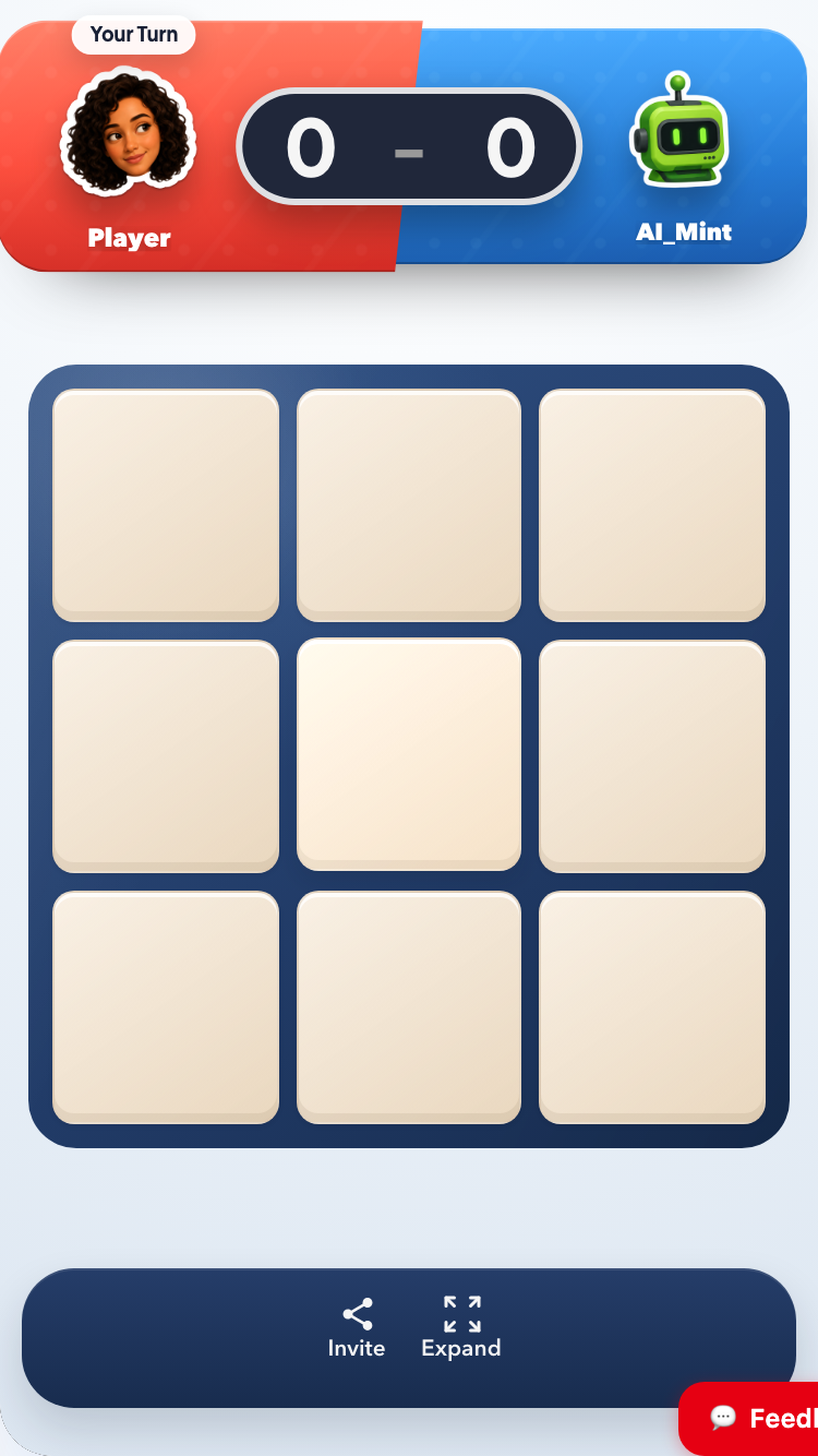 Tic Tac Toe board ready for a game against an AI opponent